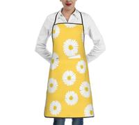 Poadnly Aster bianco Margherita gialla, Grembiuli da cucina con tasche, grembiule da cuoco impermeabile regolabile