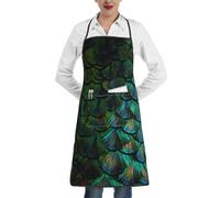 Poadnly Bellissima piuma di pavone, Grembiuli da cucina con tasche, grembiule da cuoco impermeabile regolabile