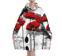 Poadnly Bellissima stampa a inchiostro di fiori di papavero,Felpa con cappuccio oversize da donna, felpa con cappuccio, coperta in flanella