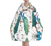 Poadnly Bellissima stampa di fiori di pavone,Felpa con cappuccio oversize da donna, felpa con cappuccio, coperta in flanella