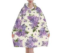 Poadnly Bellissima stampa floreale viola,Felpa con cappuccio oversize da donna, felpa con cappuccio, coperta in flanella