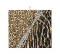 Poadnly Bellissimo ed elegante leopardo finto in pelliccia animale, Tappetini scolapiatti assorbenti, Tappetino scolapiatti per il bancone della cucina 41x46 cm