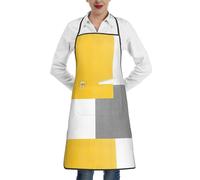 Poadnly Blocco geometrico giallo grigio bianco, Grembiuli da cucina con tasche, grembiule da cuoco impermeabile regolabile