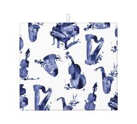 Poadnly Blues Sassofono Pianoforte Violoncello Basso, Tappetini scolapiatti assorbenti, Tappetino scolapiatti per il bancone della cucina 41x46 cm