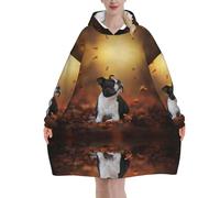 Poadnly Boston Terrier Autumn Bokeh Cani Cani,Felpa con cappuccio oversize da donna, felpa con cappuccio, coperta in flanella