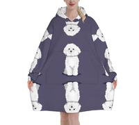 Poadnly Cane Bichon Frise bianco,Felpa con cappuccio oversize da donna, felpa con cappuccio, coperta in flanella