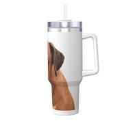 Poadnly Cane boxer con la faccia triste,Tazza Ice Bully da 40 oz con manico, coperchio, cannuccia, in acciaio inossidabile, tazza da caffè per auto.