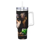 Poadnly Cane Chihuahua carino,Tazza Ice Bully da 40 oz con manico, coperchio, cannuccia, in acciaio inossidabile, tazza da caffè per auto.