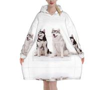 Poadnly Cani Husky stampati,Felpa con cappuccio oversize da donna, felpa con cappuccio, coperta in flanella
