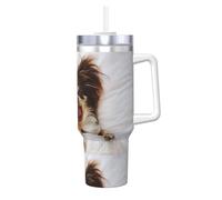 Poadnly Carino cane Chihuahua,Tazza Ice Bully da 40 oz con manico, coperchio, cannuccia, in acciaio inossidabile, tazza da caffè per auto.