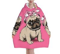 Poadnly Carlino con fiocco rosa dei cartoni animati,Felpa con cappuccio oversize da donna, felpa con cappuccio, coperta in flanella