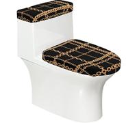 Poadnly Catena d'oro a Quadri Neri,Set di 2 Copri Coperchio per WC riutilizzabili, Resistenti alla Polvere e agli Schizzi, Ideali per Il Bagno.
