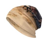 Poadnly Cavallo Selvaggio Che corre Contro la Tempesta di Sabbia,Cappello Lavorato a Maglia con Berretto, Passamontagna in Poliestere, Berretto Largo, Cappello da Corsa