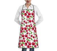Poadnly Ciliegie rosse stampate, Grembiuli da cucina con tasche, grembiule da cuoco impermeabile regolabile