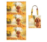 Poadnly Cocker Spaniel Autumn Park Brown Spaniel Dogs, Borsa porta asciugamani pieghevole 2 in 1, asciugamani da spiaggia con borsa per viaggi, vacanze e campeggio