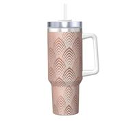 Poadnly Conchiglie Art Déco color rosa, rame e grigio, con squame.,Tazza Ice Bully da 40 oz con manico, coperchio, cannuccia, in acciaio inossidabile, tazza da caffè per auto.