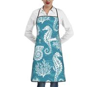 Poadnly Conchiglie di mare Cavalluccio marino Corallo, Grembiuli da cucina con tasche, grembiule da cuoco impermeabile regolabile