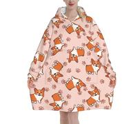 Poadnly Corgi dei cartoni animati,Felpa con cappuccio oversize da donna, felpa con cappuccio, coperta in flanella