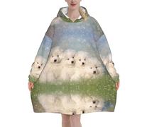 Poadnly Cuccioli di Samoiedo Cani Bianchi Famiglia Piccolo Samoiedo,Felpa con cappuccio oversize da donna, felpa con cappuccio, coperta in flanella