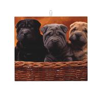 Poadnly Cuccioli di Shar Pei neri, cani di piccola taglia, cuccioli grigi, animali domestici, Tappetini scolapiatti assorbenti, Tappetino scolapiatti per il bancone della cucina 41x46 cm