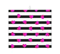 Poadnly Cuore rosa su linea nera, Tappetini scolapiatti assorbenti, Tappetino scolapiatti per il bancone della cucina 41x46 cm