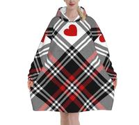 Poadnly Cuori a quadri di San Valentino,Felpa con cappuccio oversize da donna, felpa con cappuccio, coperta in flanella