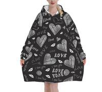 Poadnly Cuori scritti a mano, parole d'amore,Felpa con cappuccio oversize da donna, felpa con cappuccio, coperta in flanella