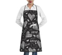 Poadnly Cuori scritti a mano, parole d'amore, Grembiuli da cucina con tasche, grembiule da cuoco impermeabile regolabile