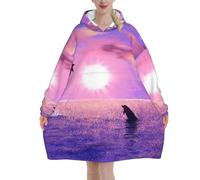 Poadnly Delfini al tramonto,Felpa con cappuccio oversize da donna, felpa con cappuccio, coperta in flanella