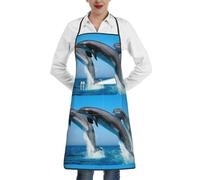 Poadnly Delfini che saltano d'inverno, Grembiuli da cucina con tasche, grembiule da cuoco impermeabile regolabile