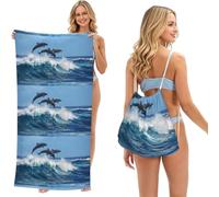 Poadnly Delfino tursiope comune, Set 2 in 1: asciugamano e borsa ripiegabile, telo mare con zainetto a sacca per viaggi, vacanze e campeggio