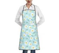 Poadnly Delicata margherita floreale blu e bianca, Grembiuli da cucina con tasche, grembiule da cuoco impermeabile regolabile