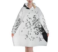 Poadnly Disco in vinile strappato e note musicali che volano nell'aria,Felpa con cappuccio oversize da donna, felpa con cappuccio, coperta in flanella