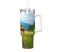 Poadnly Diverse specie di cavalli,Tazza Ice Bully da 40 oz con manico, coperchio, cannuccia, in acciaio inossidabile, tazza da caffè per auto.