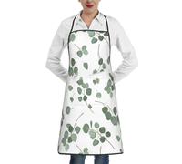 Poadnly Dollaro d'argento verde eucalipto, Grembiuli da cucina con tasche, grembiule da cuoco impermeabile regolabile