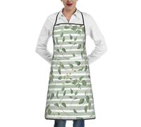 Poadnly Dollaro d'argento verde eucalipto, Grembiuli da cucina con tasche, grembiule da cuoco impermeabile regolabile