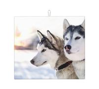 Poadnly Due cani Siberian Husky, Tappetini scolapiatti assorbenti, Tappetino scolapiatti per il bancone della cucina 41x46 cm