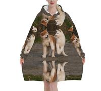 Poadnly Due simpatici cani Akita,Felpa con cappuccio oversize da donna, felpa con cappuccio, coperta in flanella