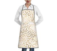 Poadnly Elegante leopardo bianco oro ghepardo, Grembiuli da cucina con tasche, grembiule da cuoco impermeabile regolabile