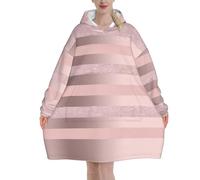 Poadnly Elegante striscia rosa cipria glitterata oro rosa,Felpa con cappuccio oversize da donna, felpa con cappuccio, coperta in flanella