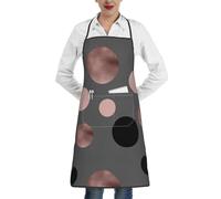 Poadnly Eleganti cerchi neri rosa cipria in finto oro rosa, Grembiuli da cucina con tasche, grembiule da cuoco impermeabile regolabile