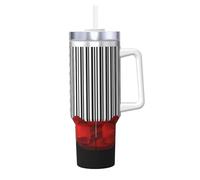 Poadnly Eleganti righe bianche e nere e fiocco rosso,Tazza Ice Bully da 40 oz con manico, coperchio, cannuccia, in acciaio inossidabile, tazza da caffè per auto.