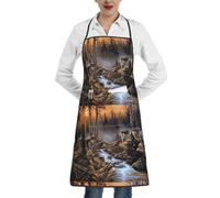 Poadnly Fauna selvatica del lupo, Grembiuli da cucina con tasche, grembiule da cuoco impermeabile regolabile