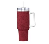 Poadnly Fiocco di neve rosso di Natale,Tazza Ice Bully da 40 oz con manico, coperchio, cannuccia, in acciaio inossidabile, tazza da caffè per auto.
