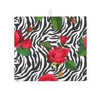 Poadnly Fiore rosso animale zebra, Tappetini scolapiatti assorbenti, Tappetino scolapiatti per il bancone della cucina 41x46 cm