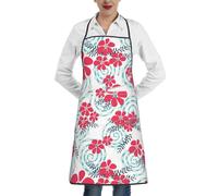Poadnly Fiori invernali rossi e blu, Grembiuli da cucina con tasche, grembiule da cuoco impermeabile regolabile
