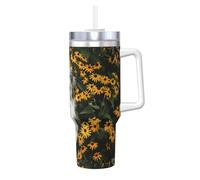 Poadnly Fiori per cani Border Collie felici,Tazza Ice Bully da 40 oz con manico, coperchio, cannuccia, in acciaio inossidabile, tazza da caffè per auto.