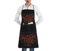 Poadnly Fiori Rose Westernch, Grembiuli da cucina con tasche, grembiule da cuoco impermeabile regolabile