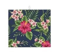 Poadnly Fiori tropicali Frangipani Ibisco, Tappetini scolapiatti assorbenti, Tappetino scolapiatti per il bancone della cucina 41x46 cm