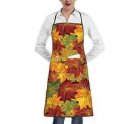Poadnly Foglie autunnali stampate, Grembiuli da cucina con tasche, grembiule da cuoco impermeabile regolabile